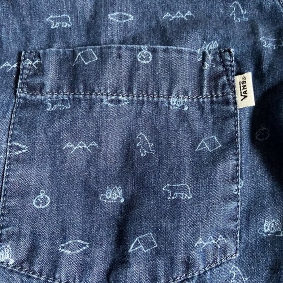 Like NEW Vans Super-Cute Camping Print Denim Shirt - Picture 5 of 7